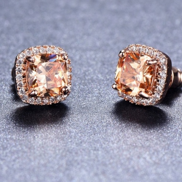 🌺Princess Cut RGP Champagne Topaz Stud Earring - Picture 2 of 3